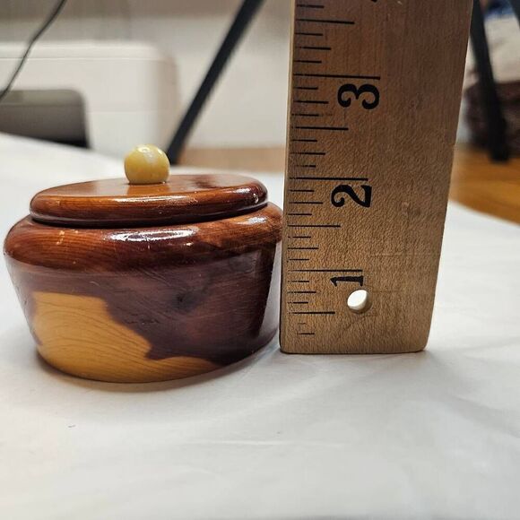 Small Solid Wood Trinket or Ring Box  Small Vintage Wood Trinket Box  Small Roun - Picture 12 of 12